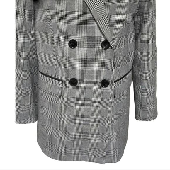 DKNY Plaid Double Breasted Blazer Jacket‎ Black White Gray Business Casual - Picture 2 of 7